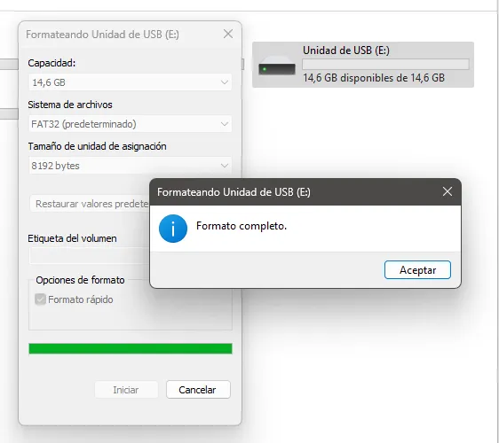 Formateo del USB